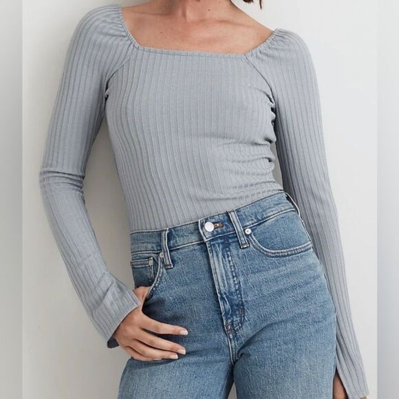 Madewell Ribbed Square-Neck Long-Sleeve Tee NWT Size XL - Picture 1 of 8
